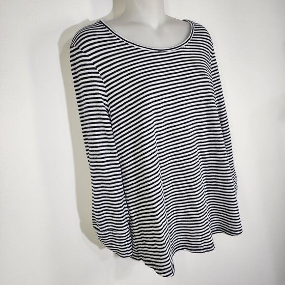 Chicos Top Cotton Slub Lurex Striped Utility 3/4 Button Sleeve Knit Size 1 US M - Picture 4 of 9